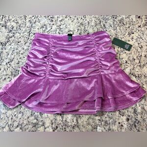 Wild Fable Shimmering Magenta Velvet Ruched Mini Skirt